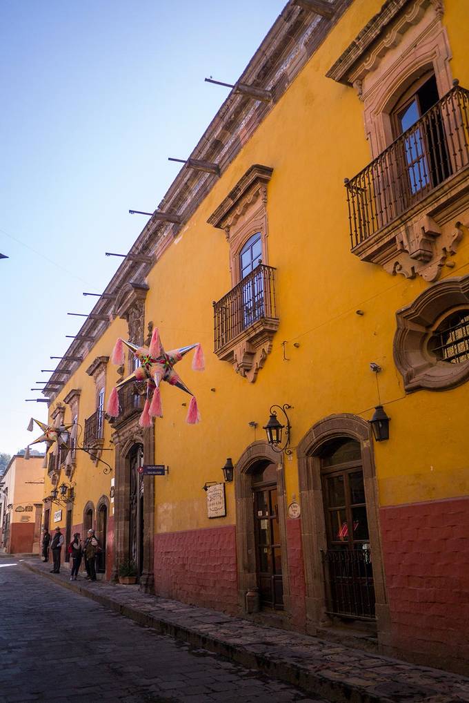 A mustard yellow building