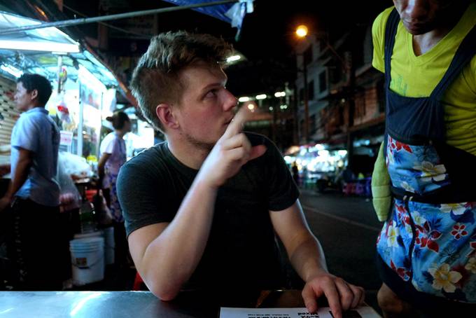 ordering food at Sukhamvit 38 night market