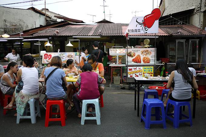 People eating at the market